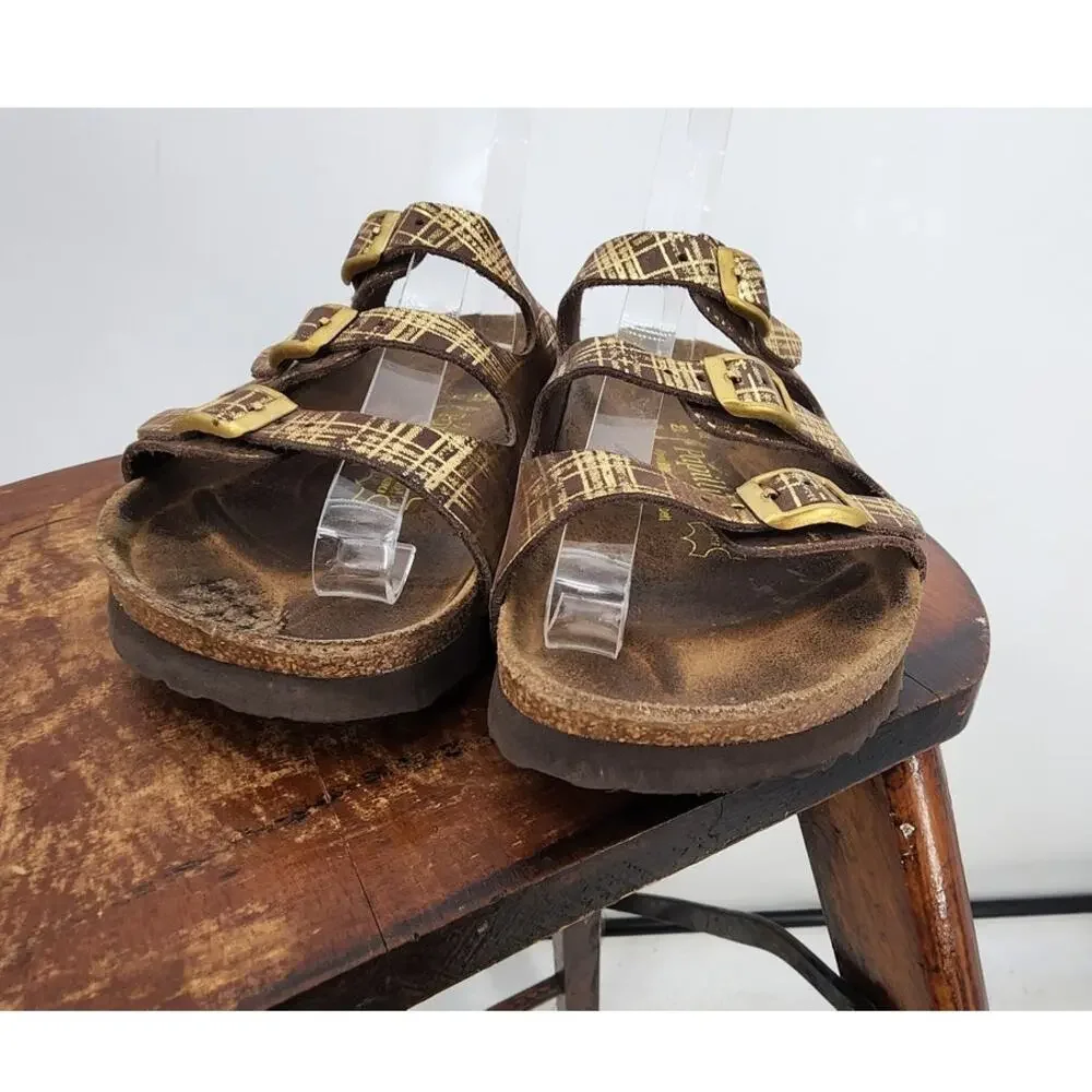 Youth Birkenstock Papillio Brown Gold 3 Strap Sandals Size 36 3.5y Women's 5‎